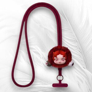 Pop Mart Skullpanda Burgundy Phone Lanyard Plush Doll Strap Charm